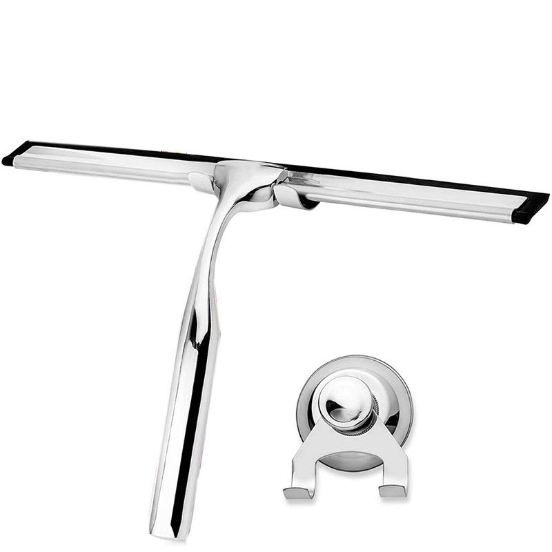Shower Squeegee Stainless Steel, with Suction Cup Holder and Replacement Rubber Lip Shower, Window Squeegee Shower