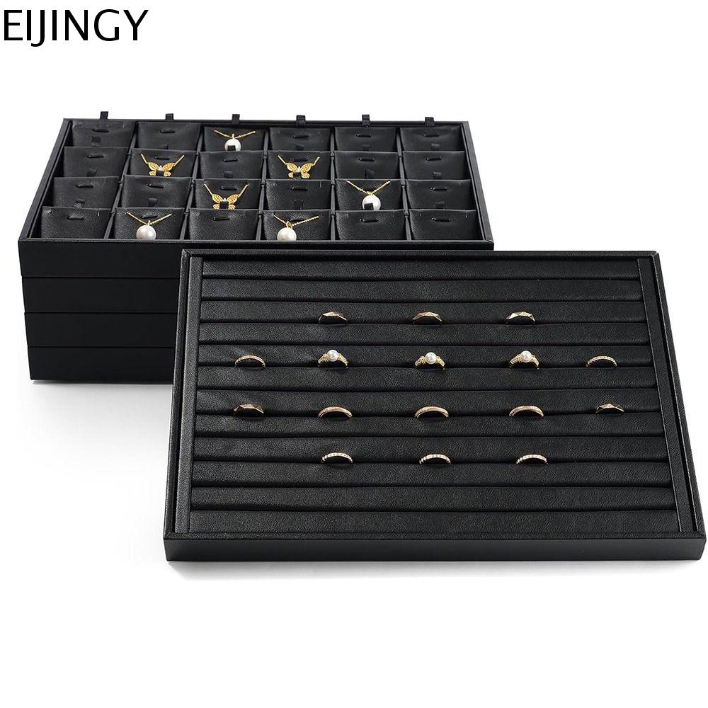 EIJINGY Đen Khay trưng bày trang sức Nhiều ngăn Có thể xếp chồng Hộp đựng vòng tay Di động Vách ngăn có thể tháo rời Giá để đồ trang sức bằng da PU Ngăn kéo