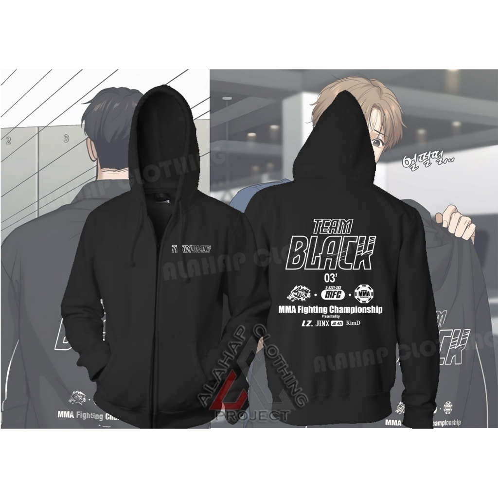 Áo khoác hoodie mũ TEAM BLACK Manhwa Jinx Outfit Joo nam nữ đủ fullsize cực chất | HC STORE