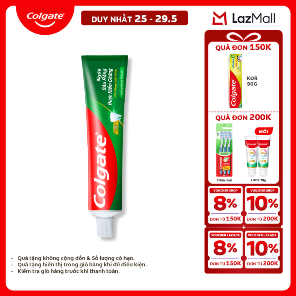 [Chỉ 25-29.5_X2 Voucher giảm 20%] Kem đánh răng Colgate ngừa sâu răng răng chắc khỏe 225g/tuýp