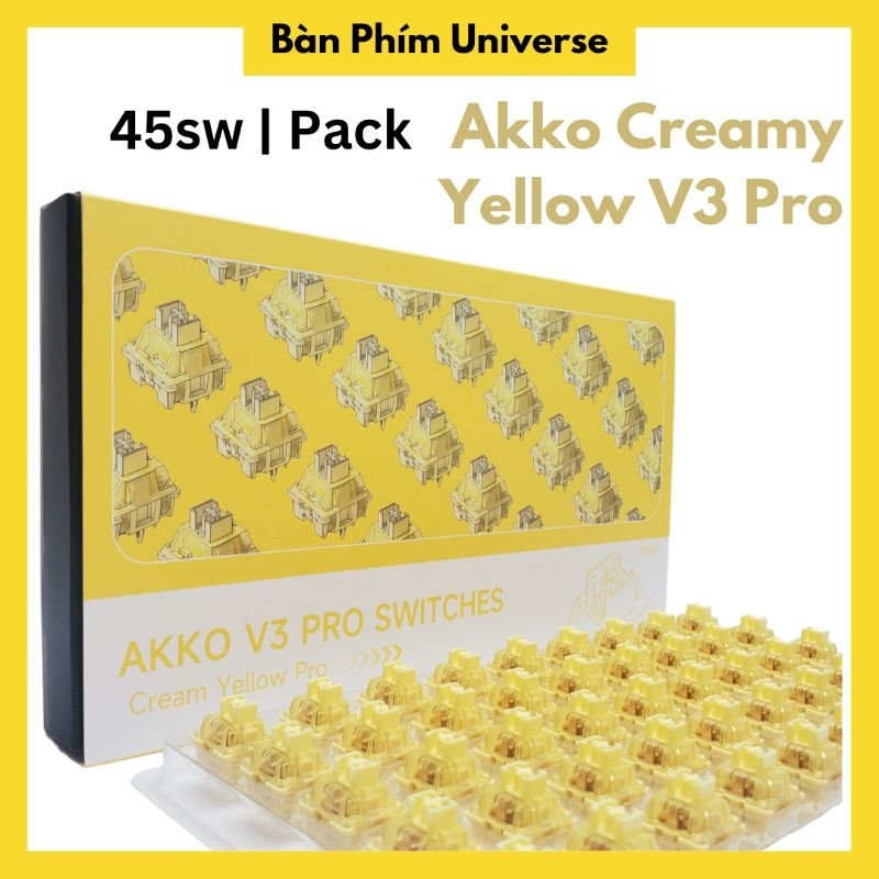Switch akko v3 pro prelube 1 pack 45 switch  - switch akko creamy yellow v3 pro switch linear 5 pin pre lube bàn phím cơ