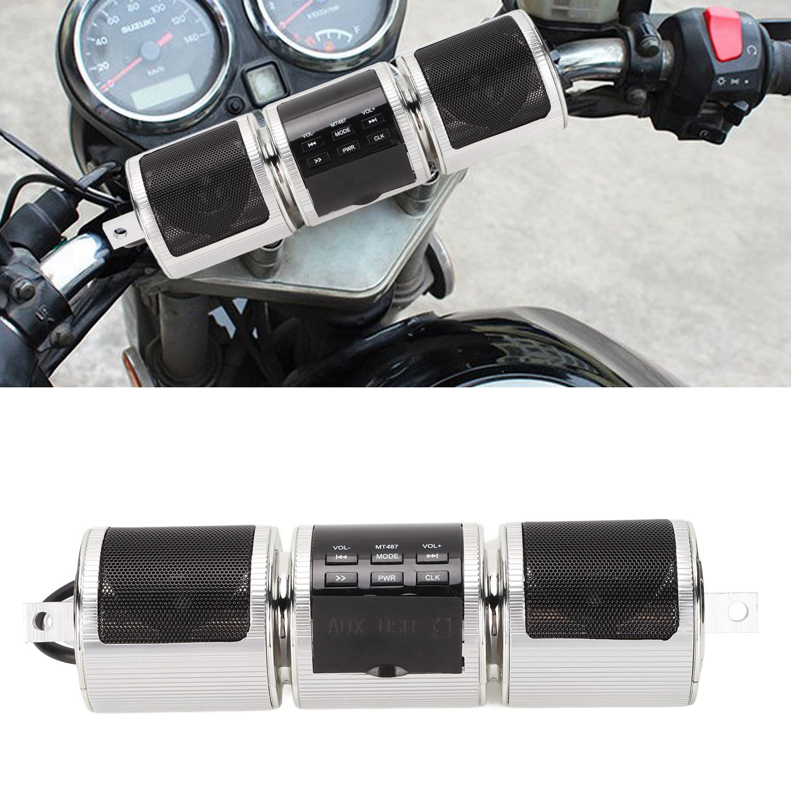 Motorcycle Bluetooth Stereo Handlebar Mounted Speaker Aluminum Alloy for 7/8-1.25in Handlebars ATV Scooter ราคา 3,357 บาท*ส่งฟรี