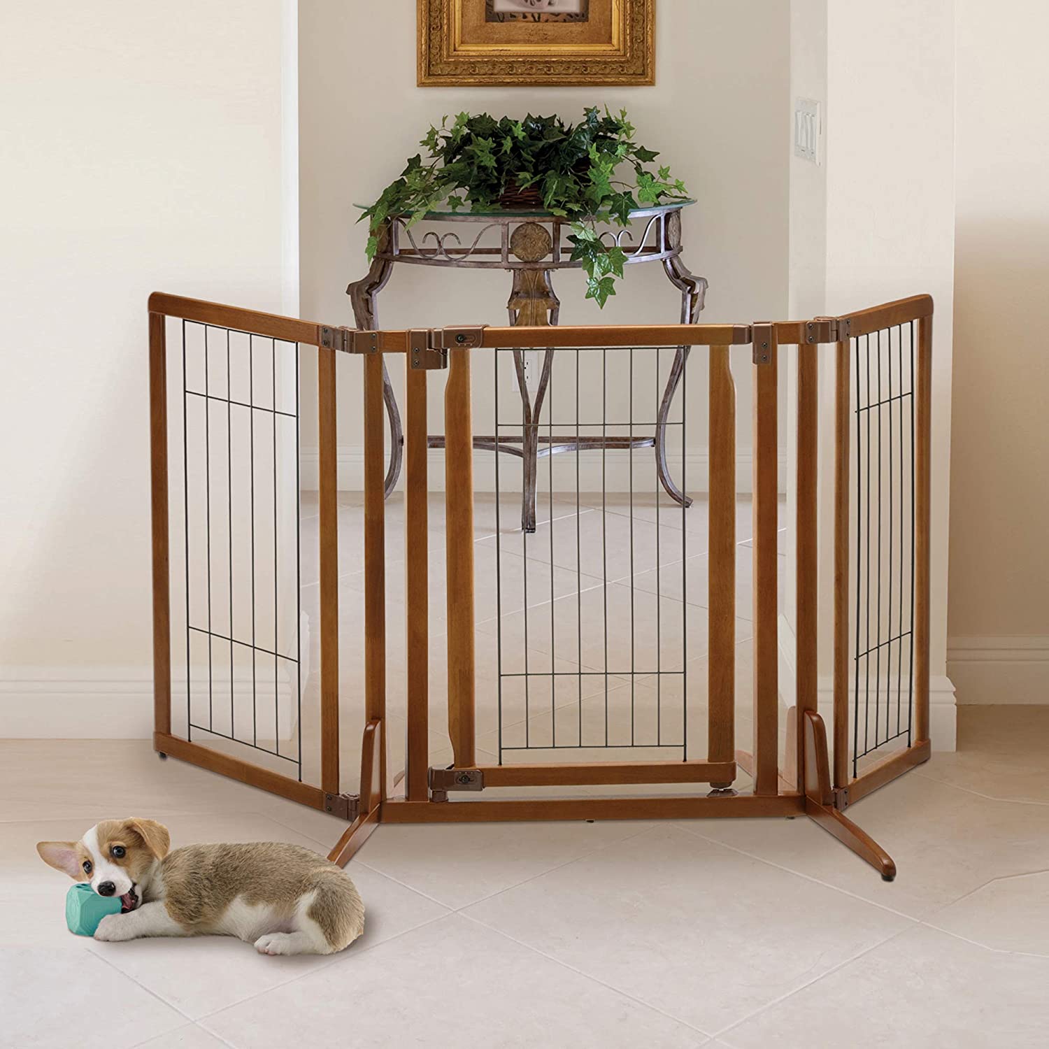 white freestanding dog gate