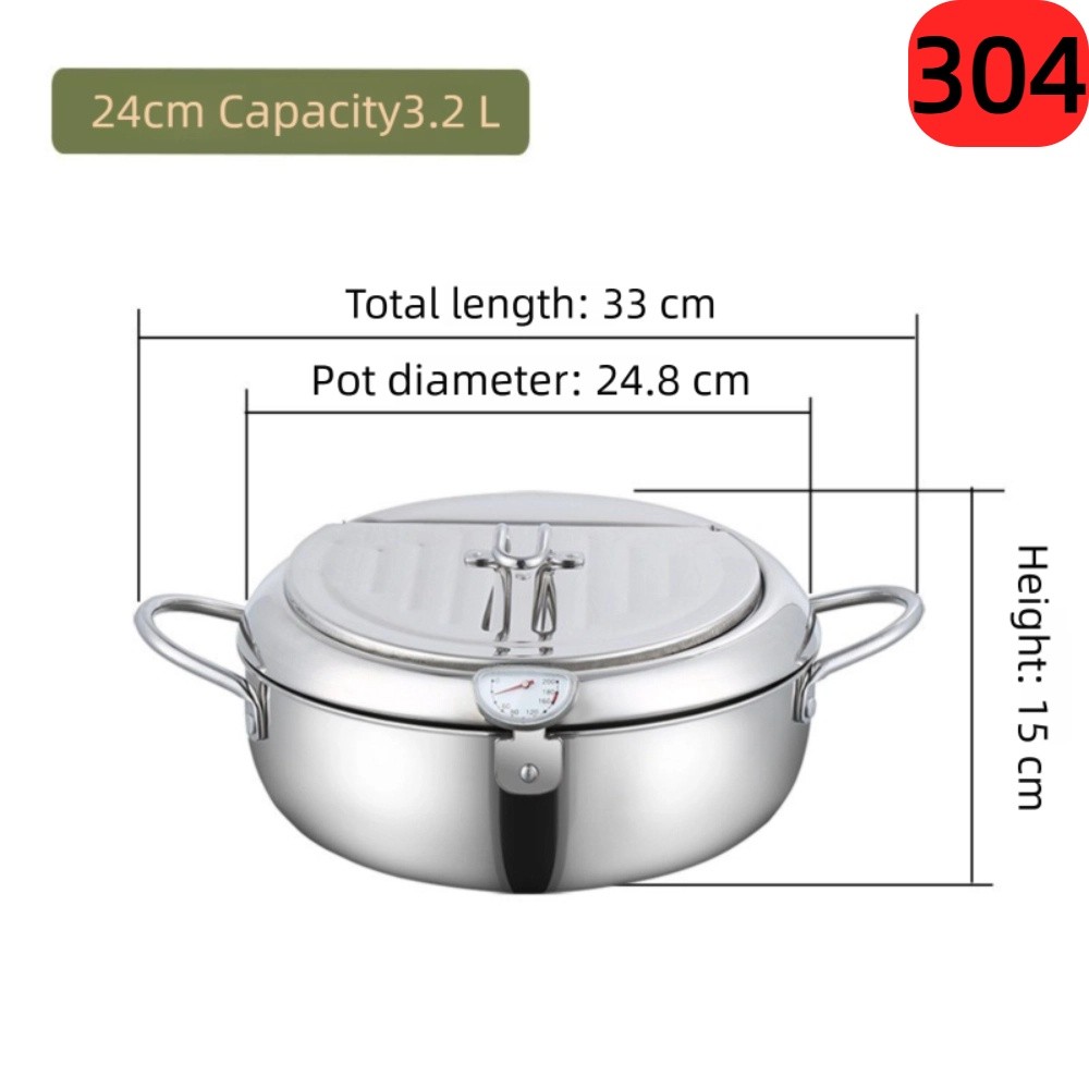 PZJBDI SHOP thép không gỉ Nồi chiên sâu Nhiệt kế Tiếng Nhật Chảo chiên sâu Dày lên có nắp Chảo chiên tempura Bếp Gas Cảm Ứng - 4