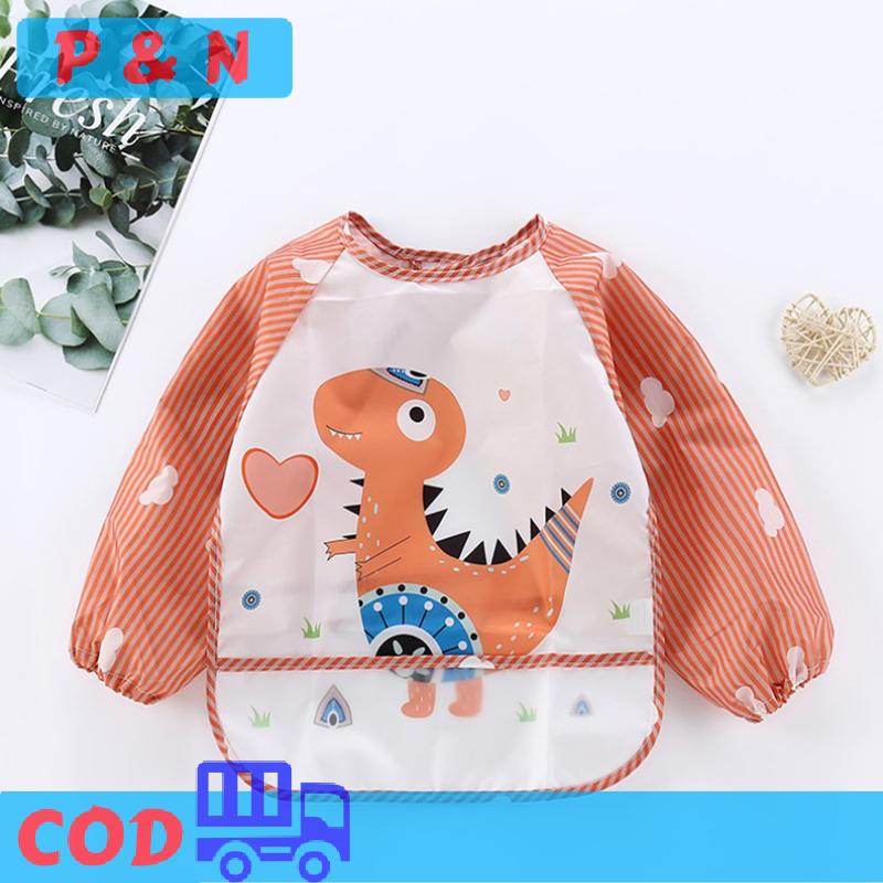 P&N New bé trẻ em Toddler dài tay áo nghệ thuật không thấm nước smock ăn BIB Tạp dề Túi