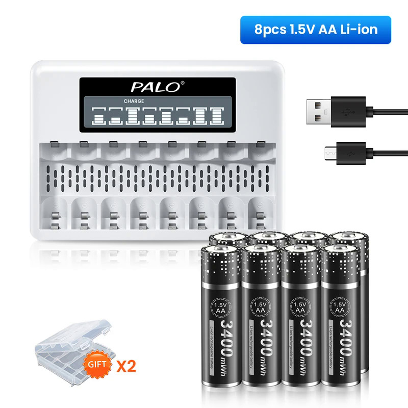 2024PALO 3400mwh 1.5V AA Li-ion có thể sạc lại pin AA pin Lithium Ion AA di động 2A pin 1.5V AA AA p