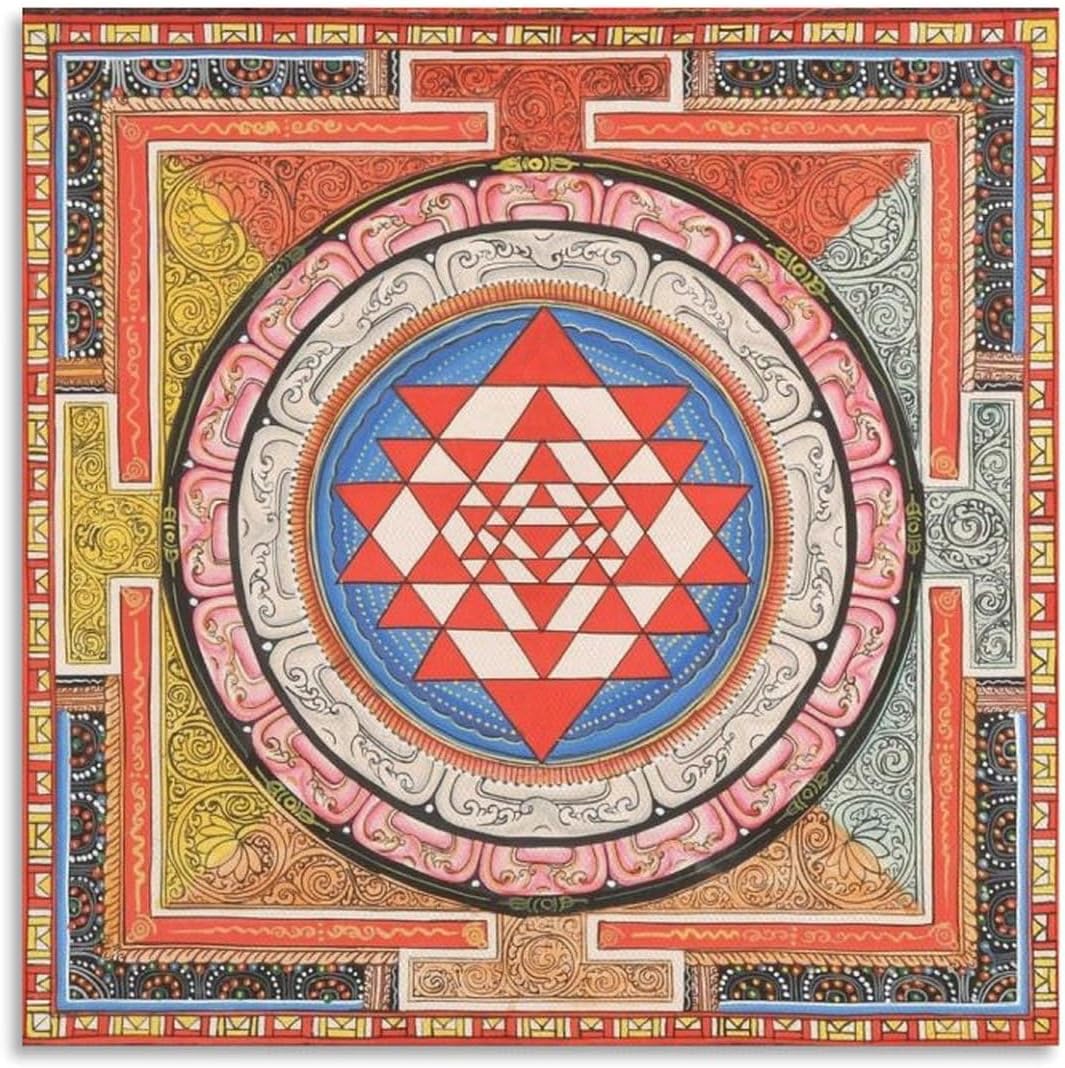1 Piece Tibetan Thangka Buddhist Shri Yantra Mandala Canvas Wall Art | Modern Decor for Office Family Bedroom Living Room | Aesthetic Gift | 28x28 ... 0718