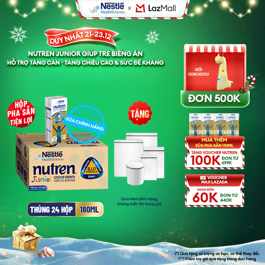 [Tặng Set Giặt] Thùng 24 Hộp Sữa Pha Sẵn NESTLÉ NUTREN JUNIOR Thụy Sĩ Công Thức BIG Tăng Trưởng Thể Chất,Trí Não,Đề Kháng 180ML