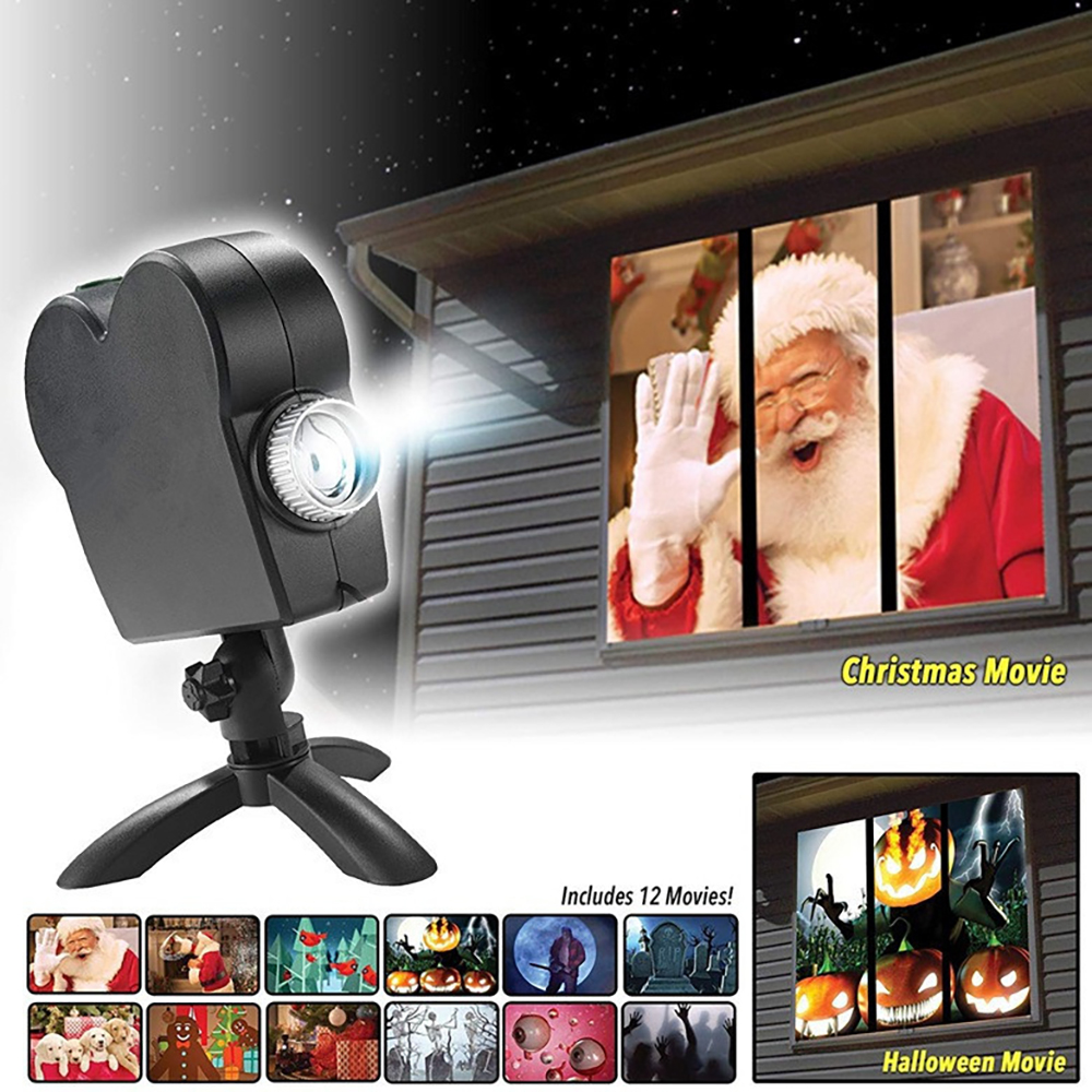 Yingke Halloween chiếu 12 phim bữa tiệc Halloween Santa Claus ba chiều đèn chiếu cửa sổ máy chiếu phim