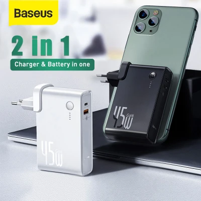 Baseus 2 in 1 45W GaN Charger PD3.0 QC4.0 USB C Fast Charger 10000mAh Powerbank For iphone 13 Pro Max 12 Pro Max Laptop Macbook Pro