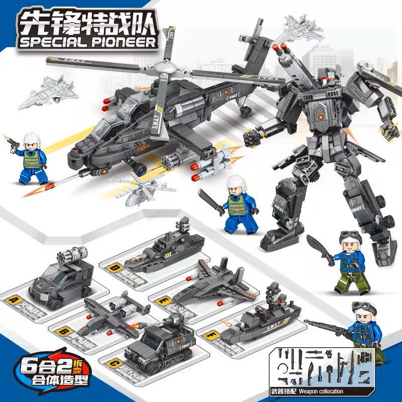 Đồ chơi lắp ráp kiểu lego máy bay trực thăng biến hình robot,xếp hình xe tăng biến hình người máy