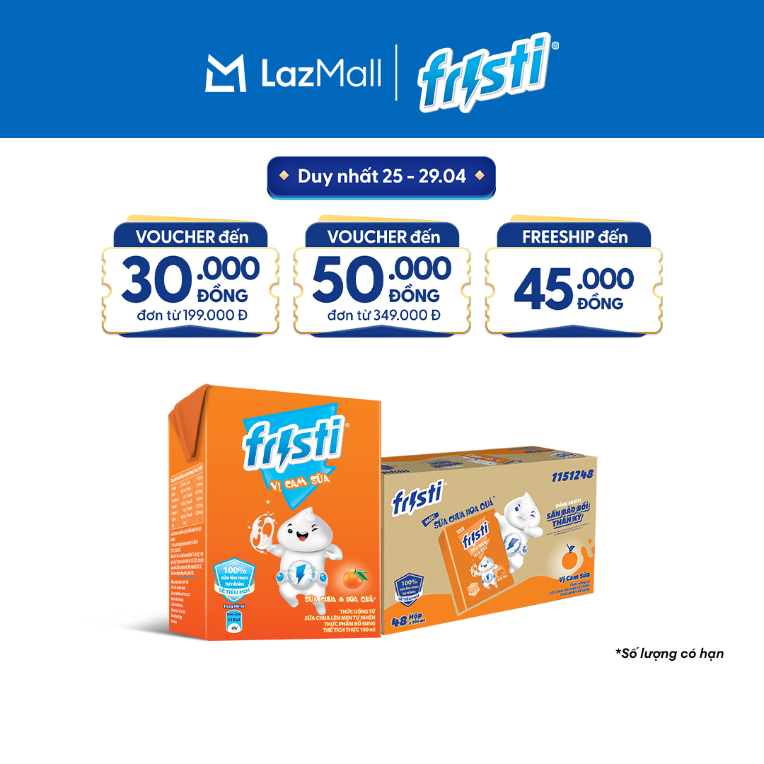 Thùng 48 Hộp Sữa Chua Lên Men Tự Nhiên Fristi Vị Cam Sữa 100ml (48x100ml)
