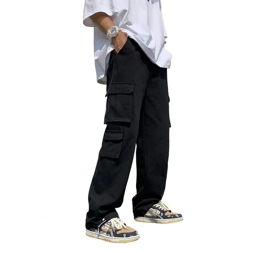 Quần jeans nam nam màu trắng Quần túi hộp hip hop Quần Legging rộng thể thao quần nhiều túi giữa eo 