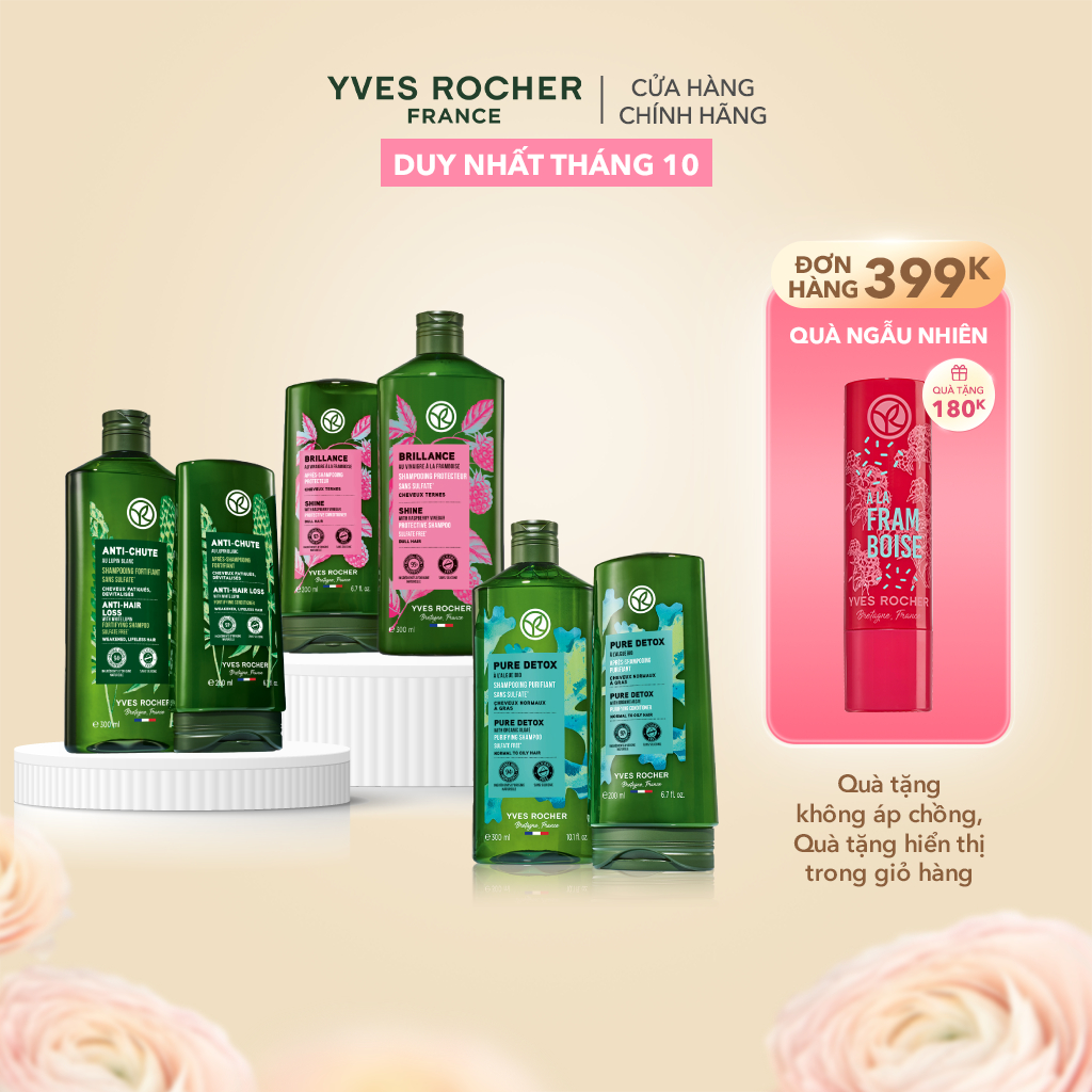 Combo Dầu gội và Dầu xả thiên nhiên không chứa Sulfate Yves Rocher 300mlx200ml(nhiều phân loại)
