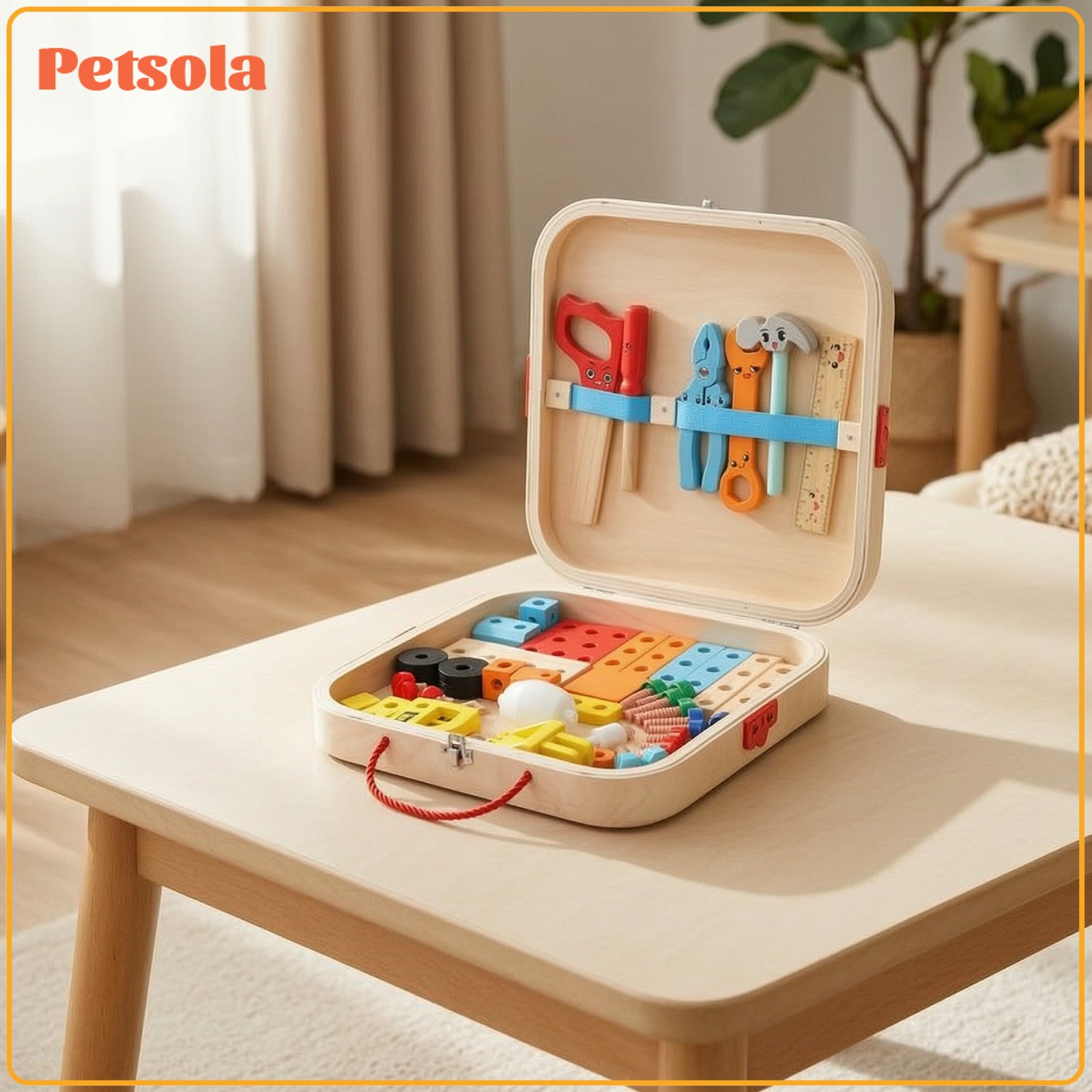 petsola Colorful Wooden Tool Box Toy Fine Motor Wooden Tool Box STEM Kids Construction Set Buildable for Preschool ราคา 6,310 บาท*ส่งฟรี