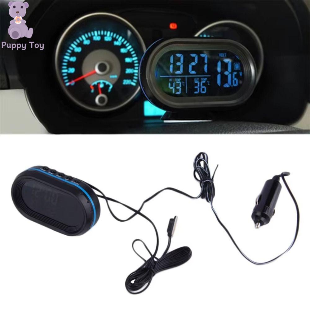 TESDFD 12V-24V Nhiệt kế ô tô kỹ thuật số Hiển thị nhiệt độ kép Cảnh báo đóng băng Máy đo điện áp ắc quy ô tô Di động Đèn nền Vôn kế nhiệt kế ô tô Phụ kiện nội thất