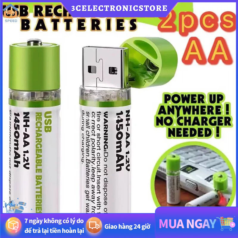 Pin sạc aa tự sạc qua cổng usb - 2 pin aa usb sạc 1450mah không cần sạc
