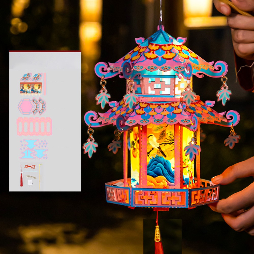 LIUJIR Hình dạng gian hàng Đèn lồng Tết Trung Thu Sáng chói Phong cách cổ xưa Bộ vật liệu làm đèn lồng tự làm Tinh tế Mô hình chiếu sáng xuyên thấu Đèn lồng cầm tay cho trẻ em Lễ hội đèn lồng