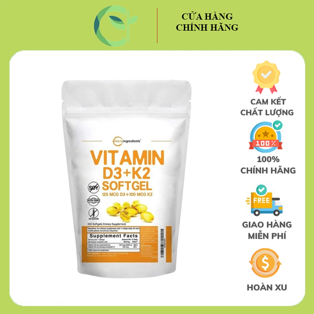 Micro ingredients vitamin d3 k2 mk7 300 viên - viên uống bổ sung sức khoẻ xương khớp, tăng sức đề kháng - chính hãng mỹ