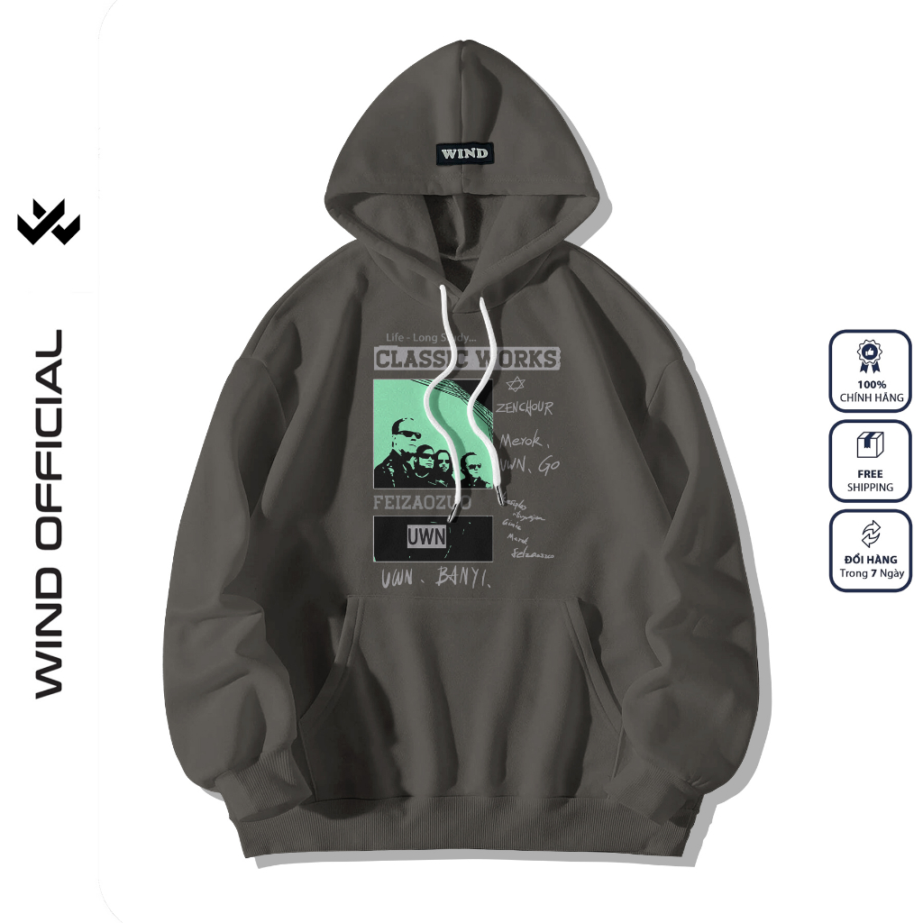 Áo hoodie unisex form rộng WIND CLASSIC bản Premium nỉ ngoại nam nữ oversize