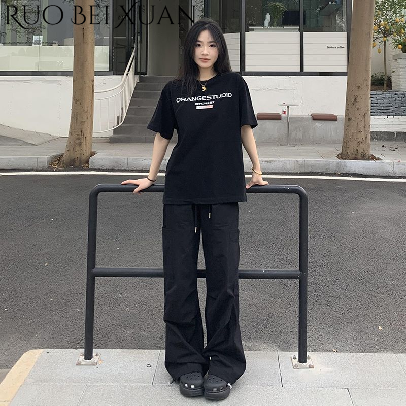Ruo Bei Xuan Women's Summer Casual Loose Straight Leg Pants for Comfort and Style ราคา 346 บาท*ส่งฟรี