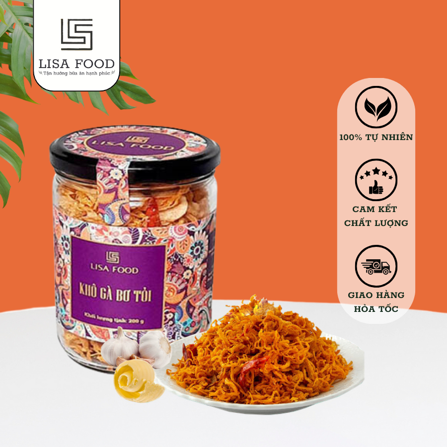 Khô Gà Bơ Tỏi Thơm Bơ Hấp Dẫn Hũ Thủy Tinh 200g - LISA FOOD