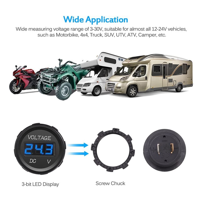 DC 12V LED Panel Digital Voltage Meter Display Voltmeter for Boat Marine Vehicle Motorcycle Truck ATV UTV