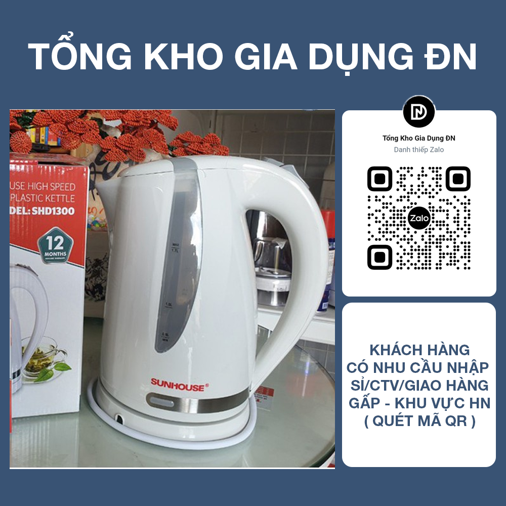 Ấm siêu tốc nhựa 1.7L SUNHOUSE SHD1300 - Bảo hành 12 tháng