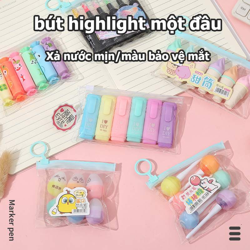Cây kẹo huỳnh quang sáng tạo, đầu vẽ đầu xiên bút, bút màu graffiti, 6 -color mini huỳnh quang bút