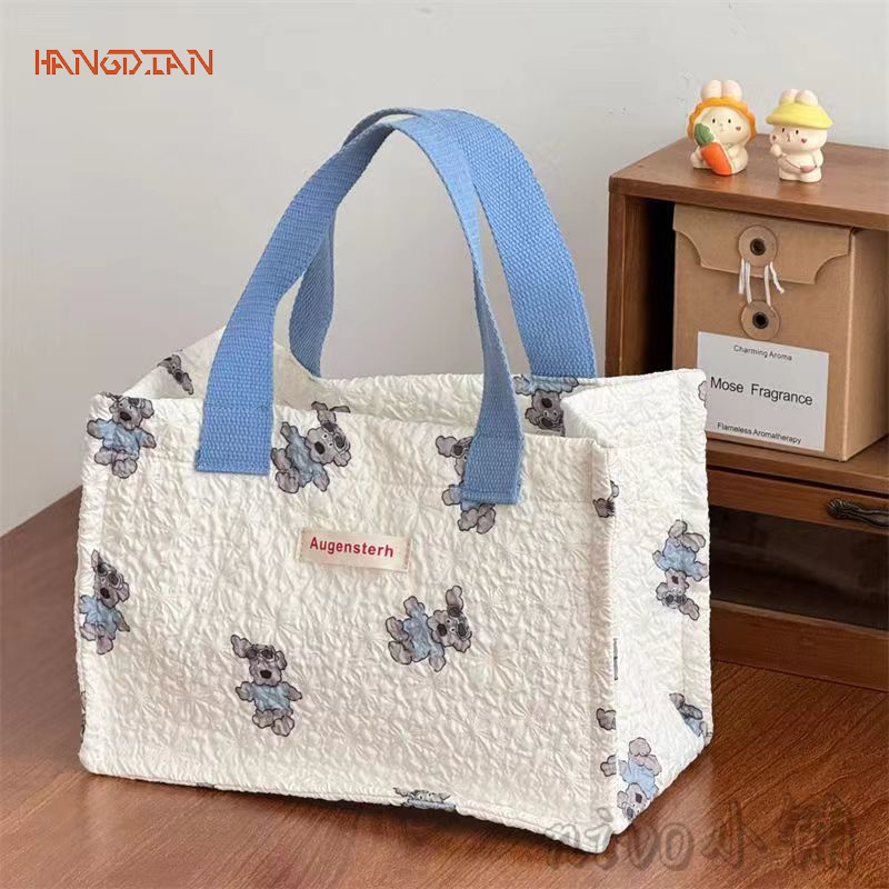 Flower lunch box bag, canvas tote bag, student bento bag, 100 pairs tote bag, portable lunch box bag ราคา 52 บาท*ส่งฟรี