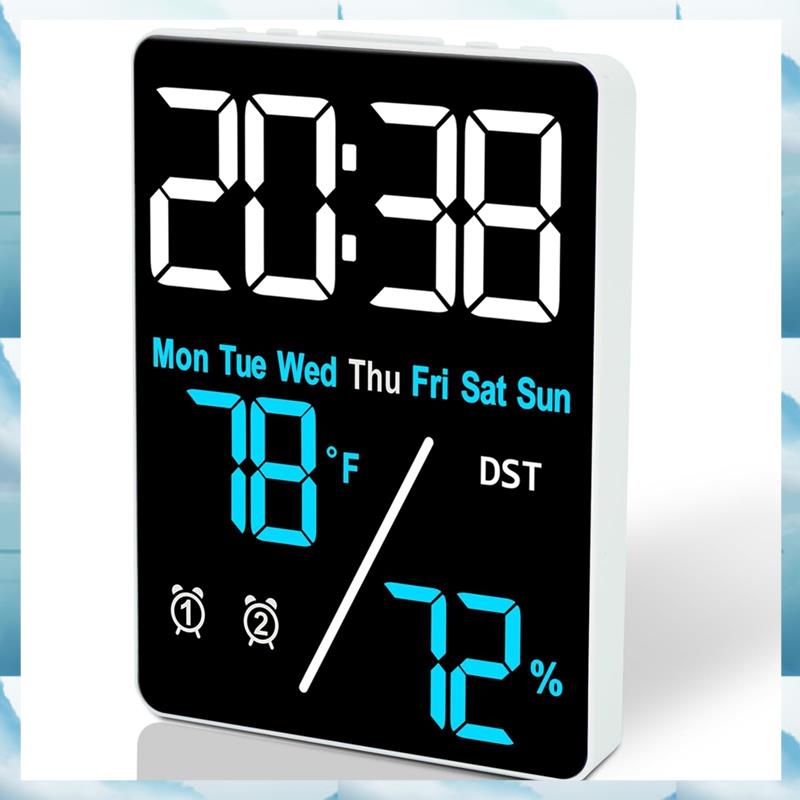 (RZGC) Digital Room Thermometer Hygrometer Alarm Clock for Desk, Indoor Humidity and Temperature Measurement with LED Display