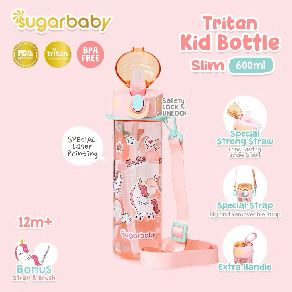SUGAR BABY Tritan Kid Bottle Slim 600ml | Botol Minum Anak BPA FREE