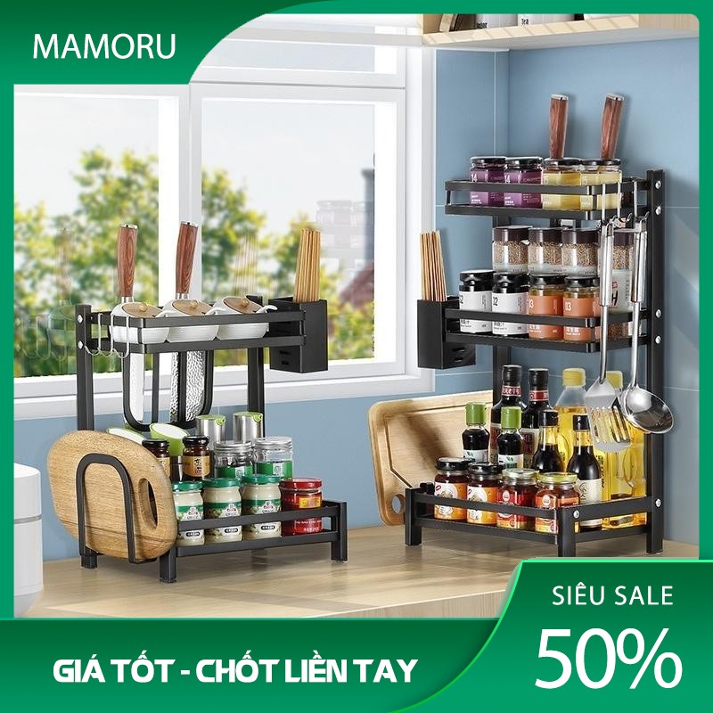 Kệ Gia Vị Inox Sơn Tĩnh Điện Chống Rỉ Cao Cấp 3 Tầng Bản Đầy Đủ Nhất Đựng Đồ Dùng Cho Nhà Bếp Siêu Tiện Dụng - MAMORU