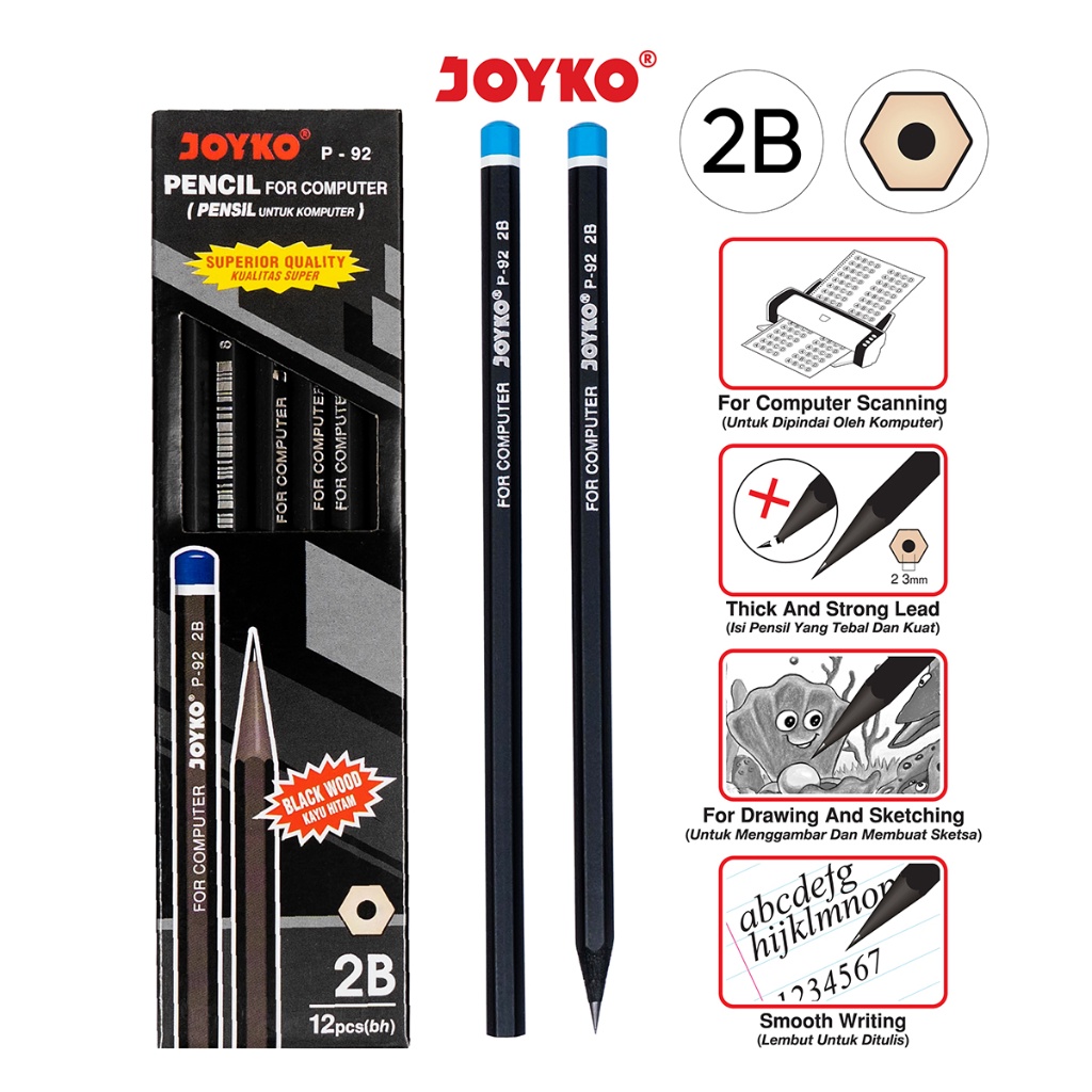 JOYKO Pensil P-92 2B Pak Isi 12 pcs