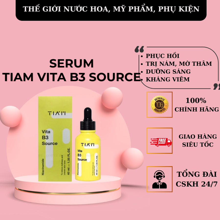 Serum Tiam Vita B3 Source dưỡng trắng mờ thâm ngăn ngừa lão hoá Tinh chất Tiam Vàng 40ml