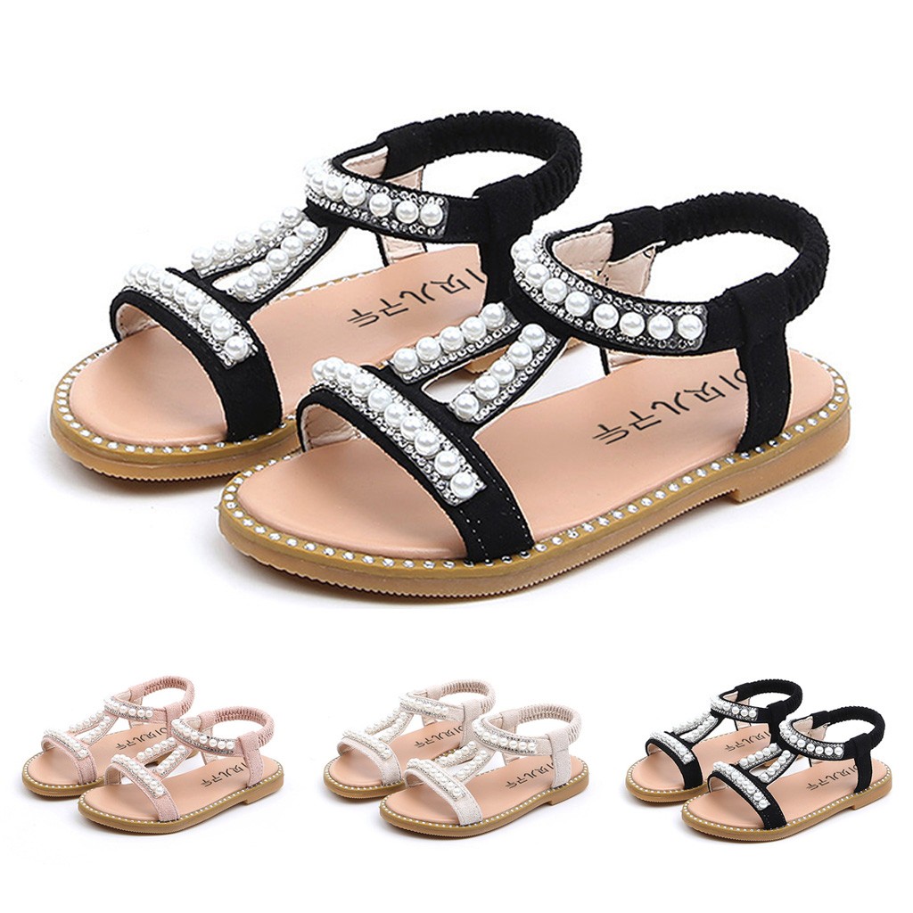 Princess Roman Shoes Kids Crystal Sandals Pearl Infant Single Toddler Baby