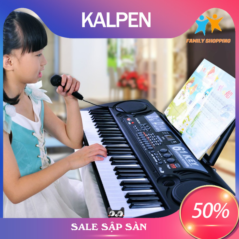 Đàn piano điện tử 61 phím tặng kèm Micro, Đàn điện piano cho bé phát triển trí não - KALPEN