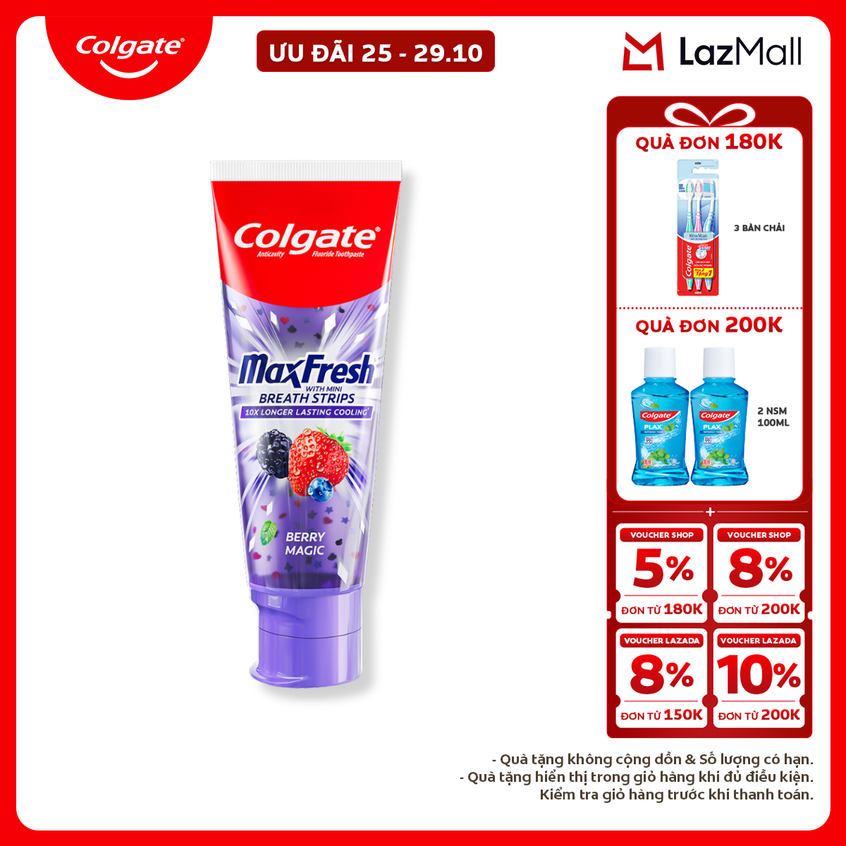 Kem đánh răng Colgate MaxFresh hương nhiệt đới, tinh thể quả mọng tươi mát 100g/tuýp