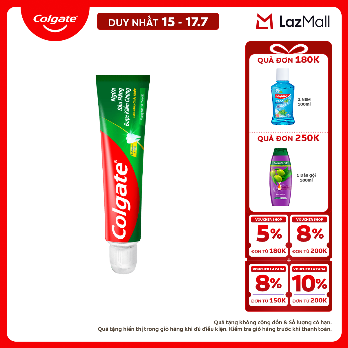 [Chỉ 15-17.7_X2 Voucher giảm đến 18%] Kem đánh răng Colgate ngừa sâu răng răng chắc khỏe 45g/tuýp