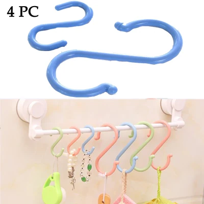 4 Pcs / Set Household Tools Free Punching Round Multi-purpose Hanger Hooks S Shaped Hook Double-side ABS