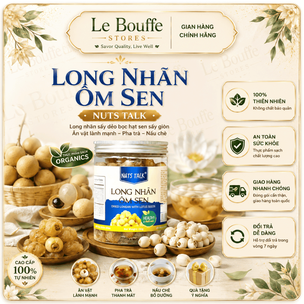 Long Nhãn Ôm Sen Hộp 250g Cao Cấp Nuts Talk - Long Nhãn Sấy Dẻo Bọc Hạt Sen Sấy Giòn, Ăn Vặt Lành Mạnh, Pha Trà, Nấu Chè