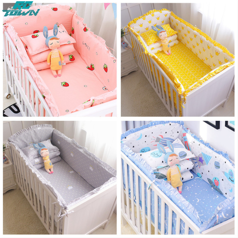 5pcs Crib Bedding Set Cotton Toddler Baby Bed Linens Include Baby Cot Bumpers Sheets ราคา 1,003 บาท*ส่งฟรี