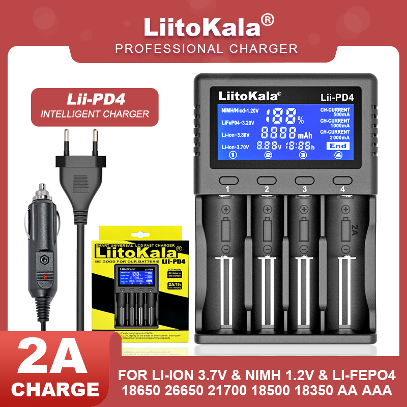 LiitoKala Lii-PD4 Lii-500 sạc 1.2V 3.7V Nimh Bộ Sạc Pin Lithium AA/AAA 18650 26650 18350 14500 16340