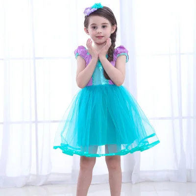 SG Seller Princess Ariel Mermaid Dress Costume Party Costume Short sleeved dress baby kids cotton