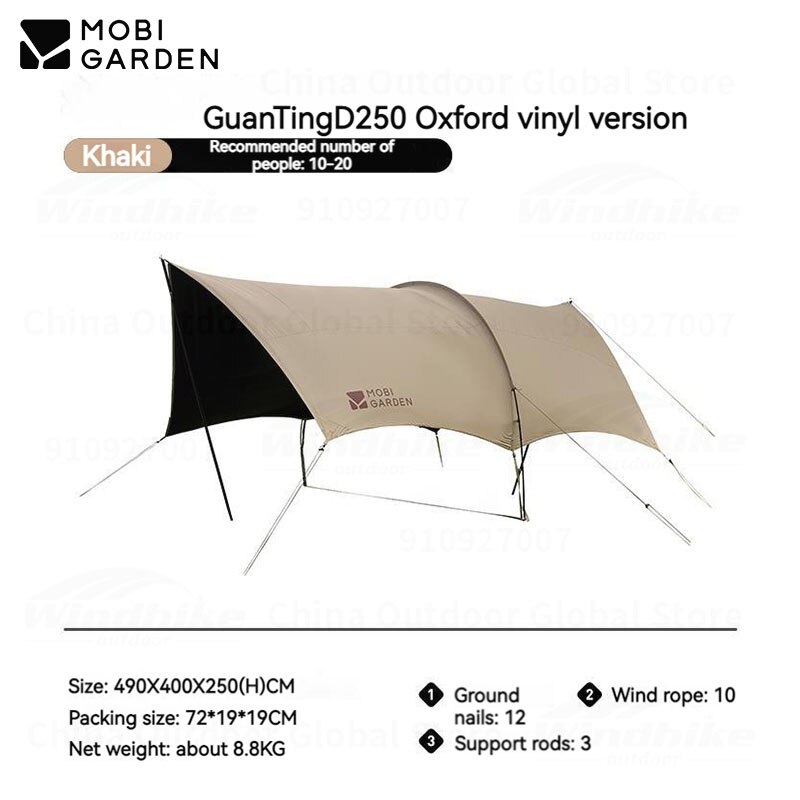 MOBI GARDEN Outdoor Camping Picnic Tent Anti-vinyl Canopy Rain Anti-ultraviolet 50+ Large-size Tunnel-type Oxford View D250 · v49