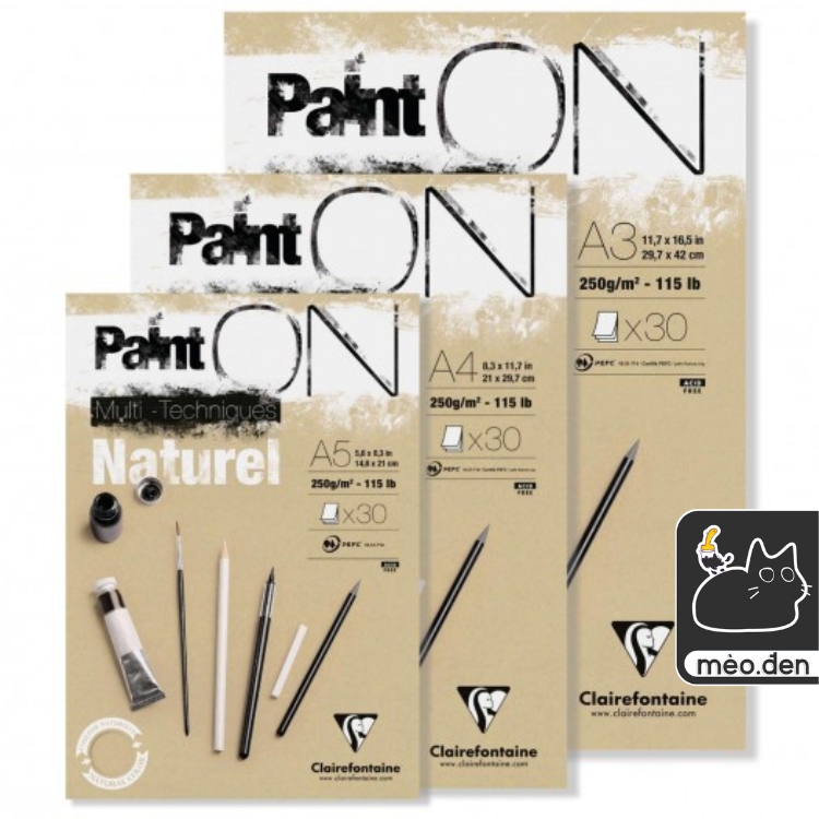 Sổ vẽ màu CLAIREFONTAINE Paint On Pad Đen/ Xám/ Kem dạng sổ xé dày 250gsm (vân mịn) - Hoạ Cụ Mèo Đen