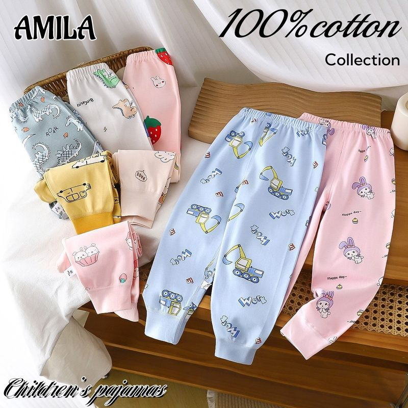Amila in hoạt hình dễ thương bông quần trẻ em cho mùa xuân và mùa thu, mềm mại thoải mái nhà mặc với thắt lưng co giãn