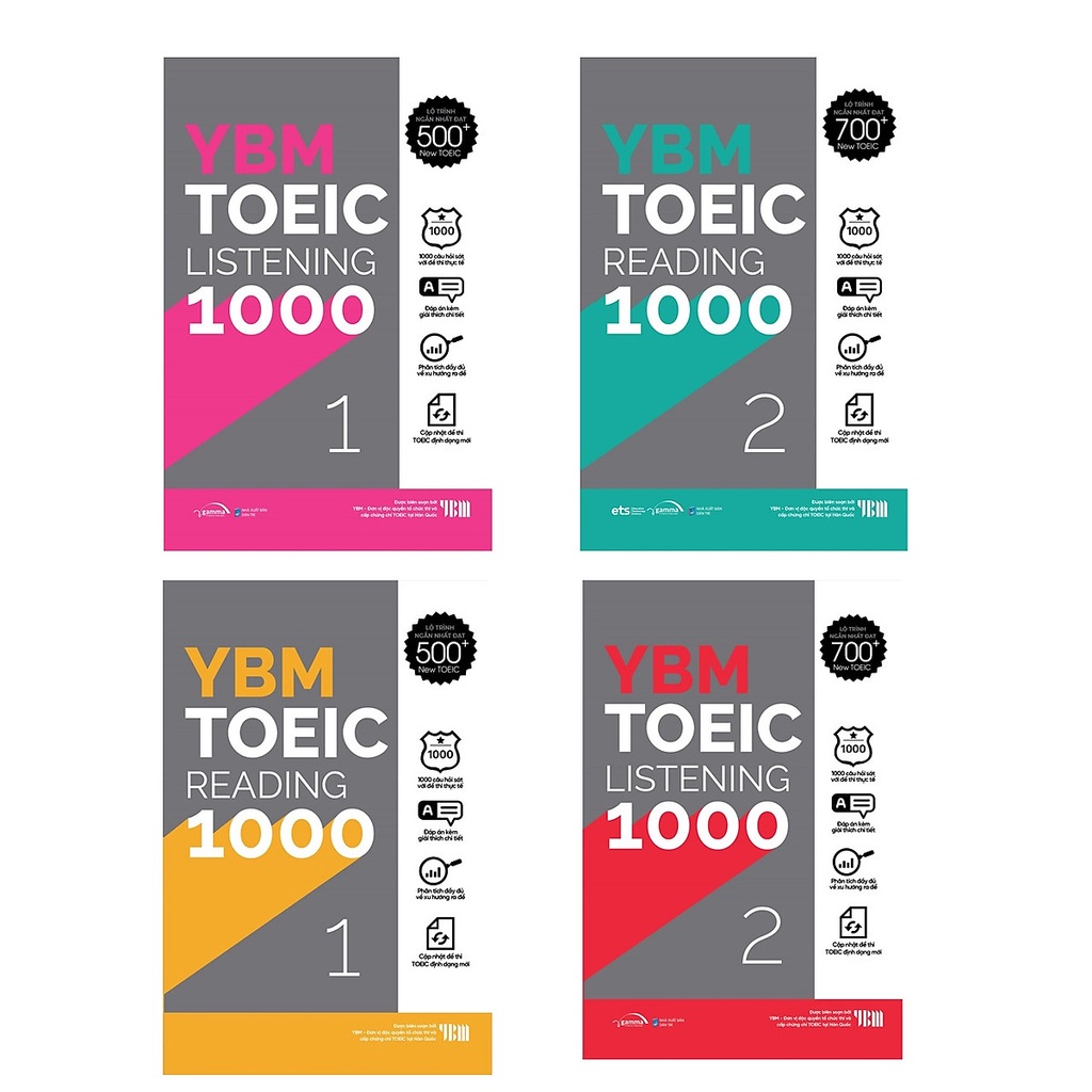 Sách - YBM TOEIC 1000 4 Vol (Trọn Bộ 4 Cuốn): YBM TOEIC Reading 1000 + YBM TOEIC Listening 1000
