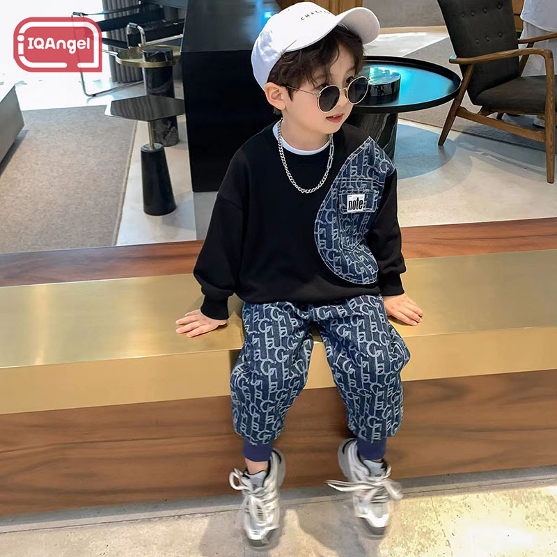 IQANGEL Children's clothing Boys' suits Children's long-sleeved trousers suits Middle and large boys' suits Korean style sweatshirt pants two-piece suits Western-style middle and large children's sports two-piece suits ราคา  402 บาท*ส่งฟรี