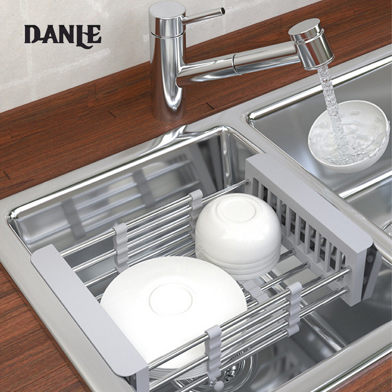 DANLELưới ráo nước bồn rửa nhà bếp có thể mở rộng KS, giá thoát nước chậu rau dày bằng thép không gỉ, giá thoát nước bát, Giá Kính thiên văn, giá lưu trữ